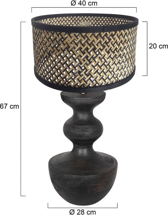 Lyons bordlampe 3747ZW, svart/naturlig flettverk