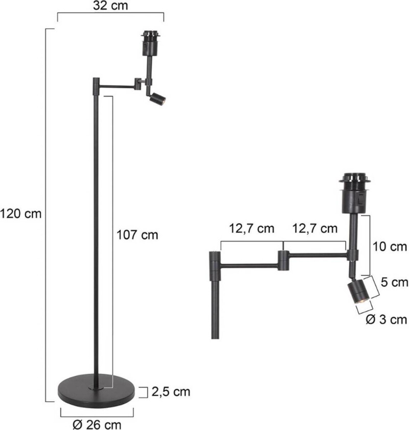 Stang gulvlampe, LED-leselampe, svart/naturlig flettverk