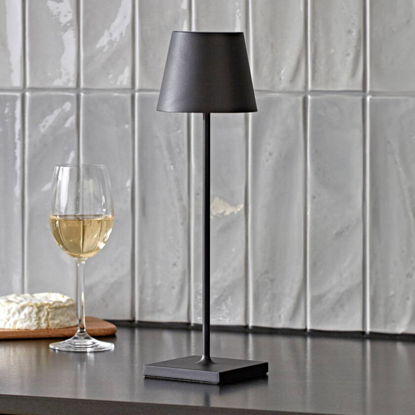 Nuindie LED oppladbar bordlampe, USB-C, svart, IP54, dimbar