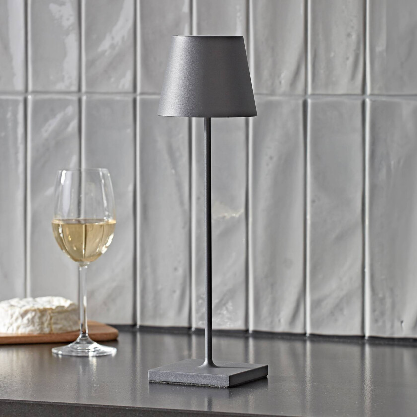 Nuindie LED oppladbar bordlampe, USB-C, grafitt, IP54, dimbar