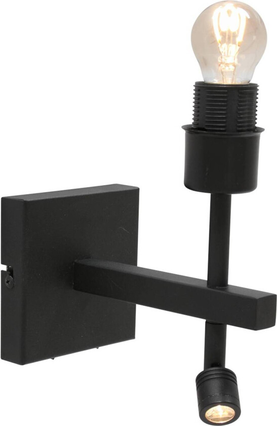 Stang-vegglampe, LED-leselampe, svart/naturlig flettverk