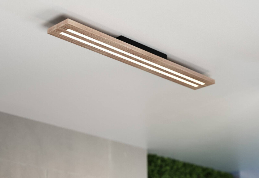 Woody LED-taklampe, lengde 80 cm, eik/svart, 3 000 K