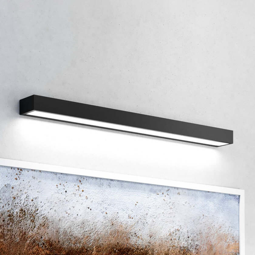 Vola LED-vegglampe for baderom, IP44, svart, 4000 K, bredde 80 cm