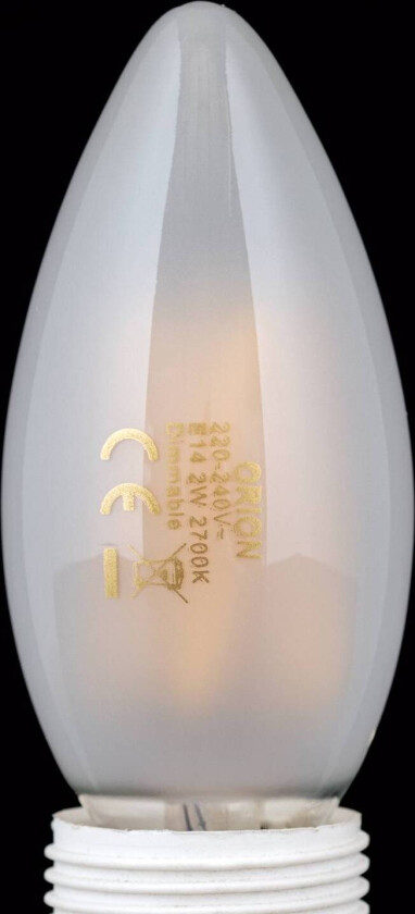 LED-lyspære E14 C35, matt, 2W, 2700 K, 180 lm, dimbar