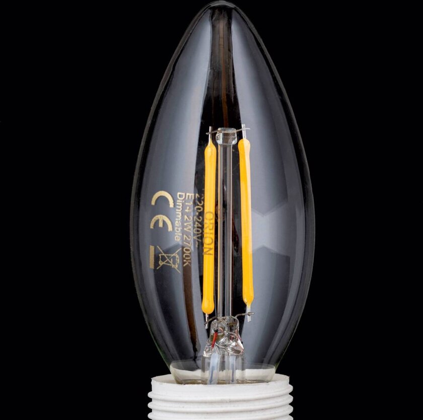 LED glødepære E14 C35 klar 2W 827 180lm, dimbar