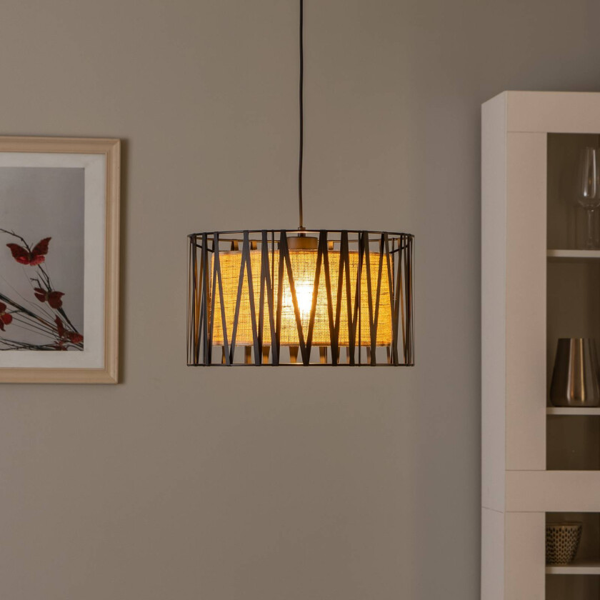 Harmony pendellampe, svart, naturjute, Ø 40 cm