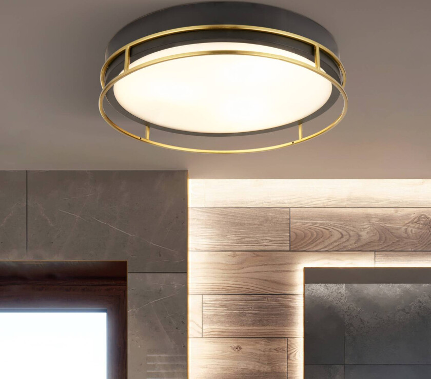 Phoenix taklampe, Ø 40 cm, svart/messing, IP44