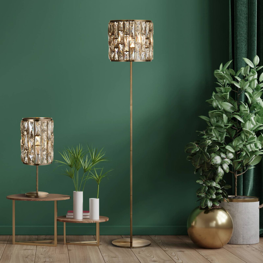 Bijou gulvlampe, messing, krystallglass