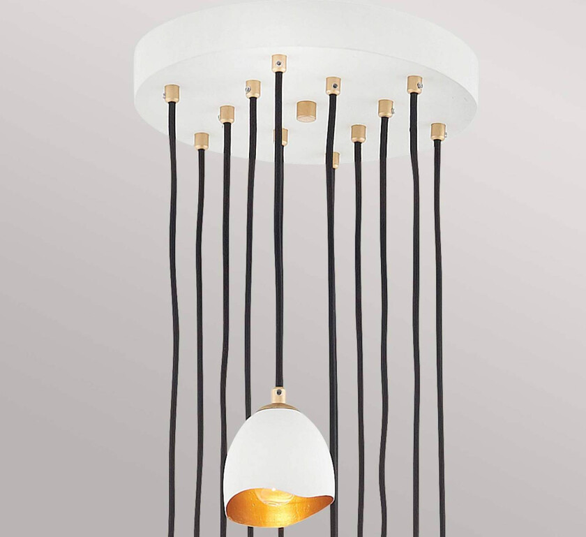 Nula pendellampe, shell hvit/gull, 12 lys