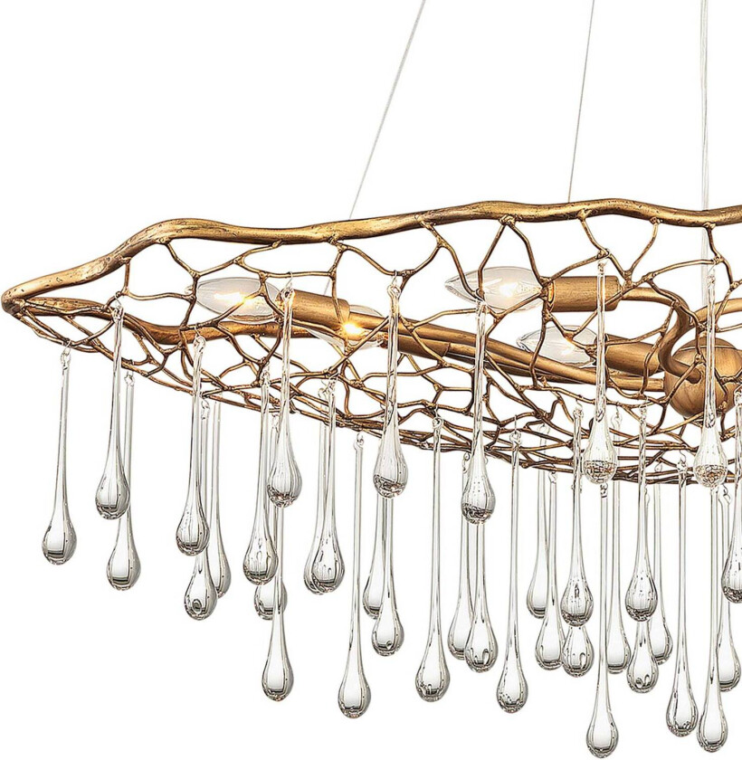 Laguna pendellampe, gullfarget med glassdråper, 8 lamper