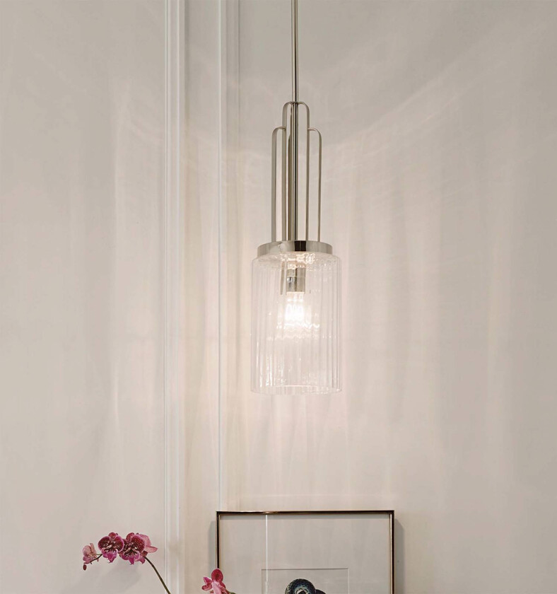 Kimrose pendellampe, 1-lampe, polert nikkel