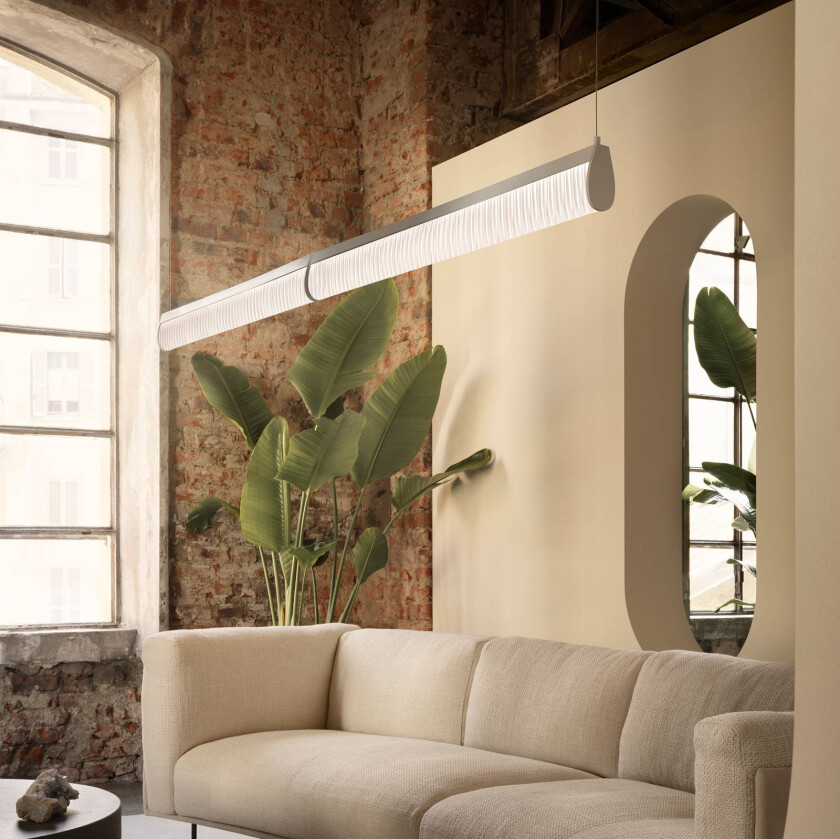 LED hengelampe Modula Double, plissert, grå