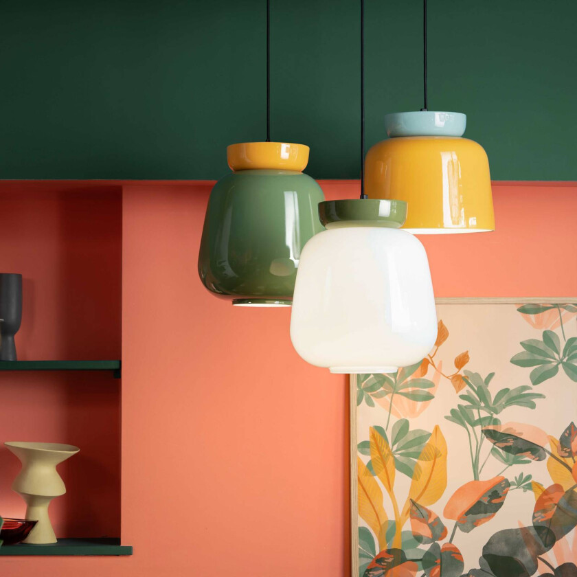 Corcovado pendellampe, lys blå/gul