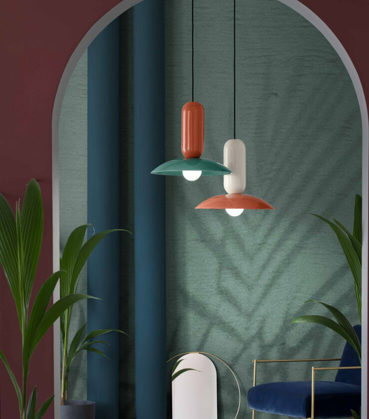 Pau pendellampe, oransje/kremfarget