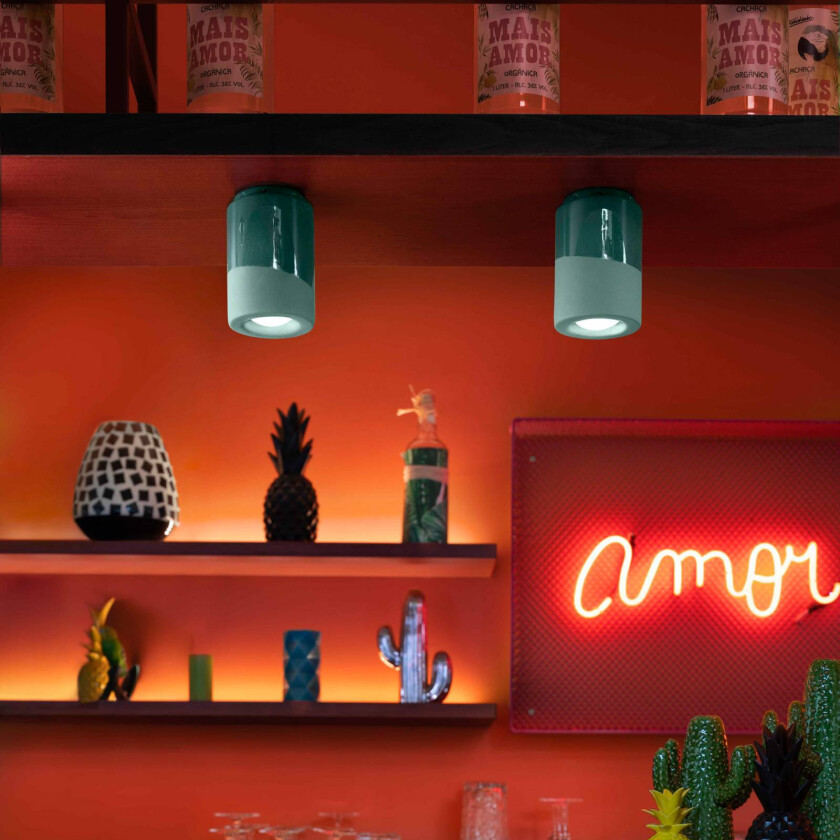 Taklampe PI, sylindrisk, Ø 12,5 cm, grønn