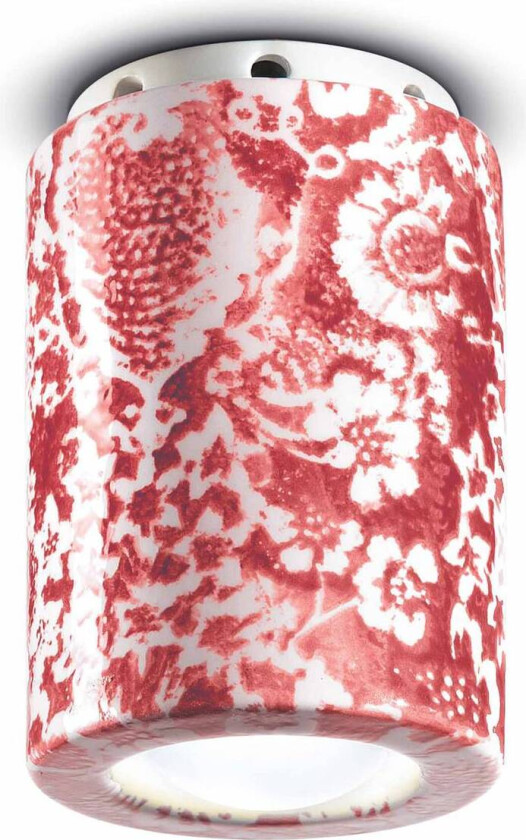 PI taklampe, blomstermønster, Ø 8,5 cm rød/hvit