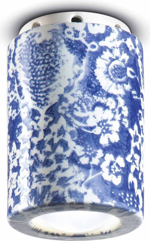 PI taklampe, blomstermønster, Ø 8,5 cm, blå/hvit