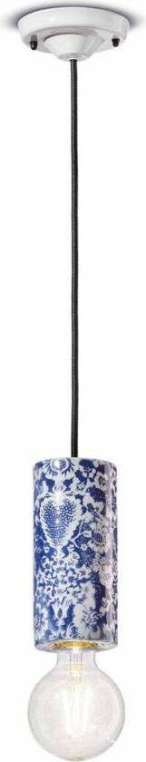 PI hengelampe, blomstermønster Ø 8 cm blå/hvit