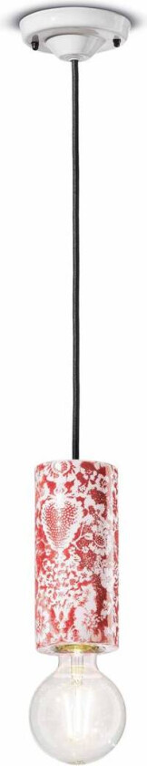 PI hengelampe, blomstermønster, Ø 8 cm rød/hvit
