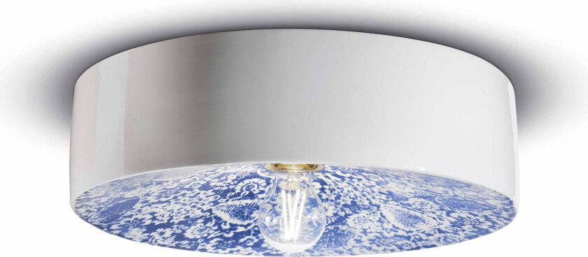 PI taklampe, blomstermønster, Ø 40 cm, blå/hvit