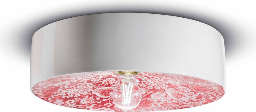 PI taklampe, blomstermønster, Ø 40 cm rød/hvit