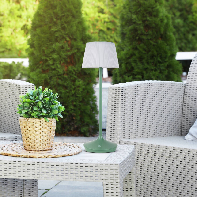 LED-solcelle-bordlampe Emmi CCT oppladbar, grønn