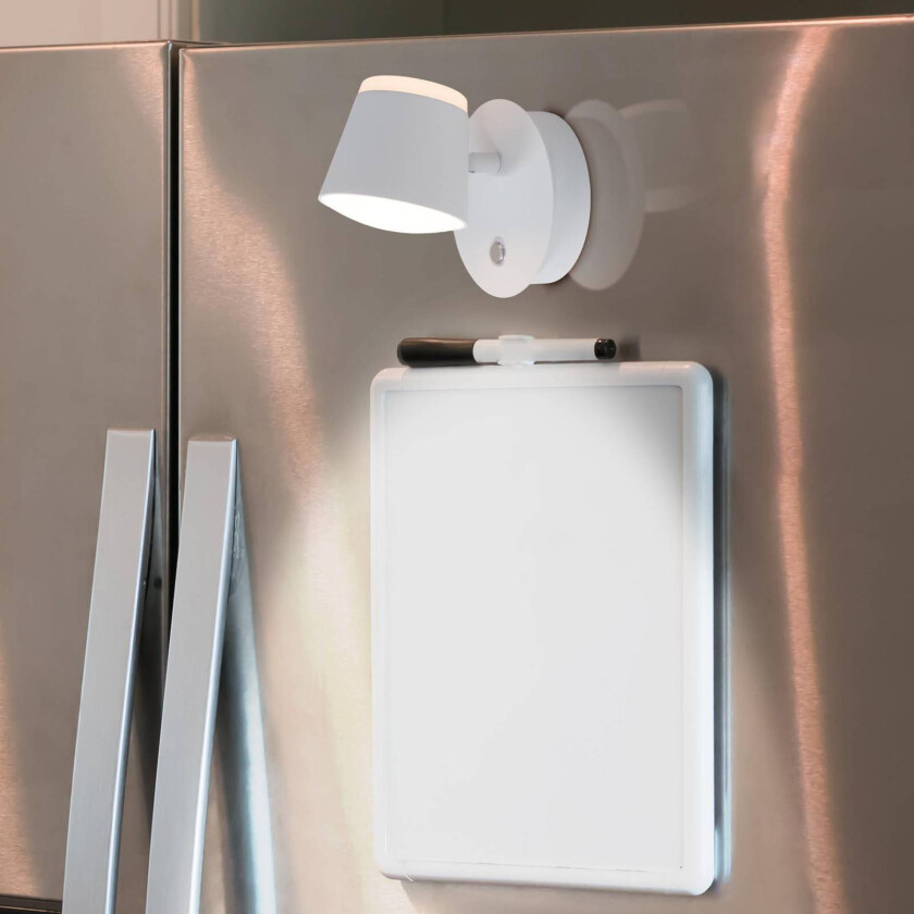 LED-vegglampe Tondo batteri, magnetisk, hvit