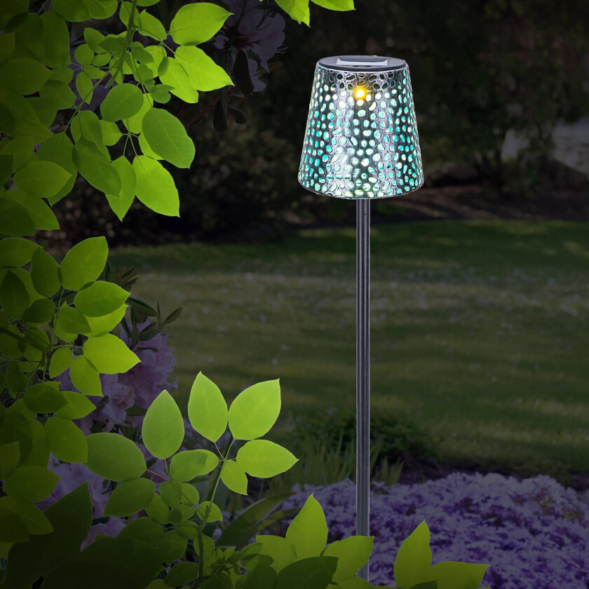 Solcellelampe med jordspyd 36562S, IP44, sølv