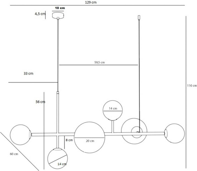 Hengelampe Dione, opal/krem, 6 lyskilder