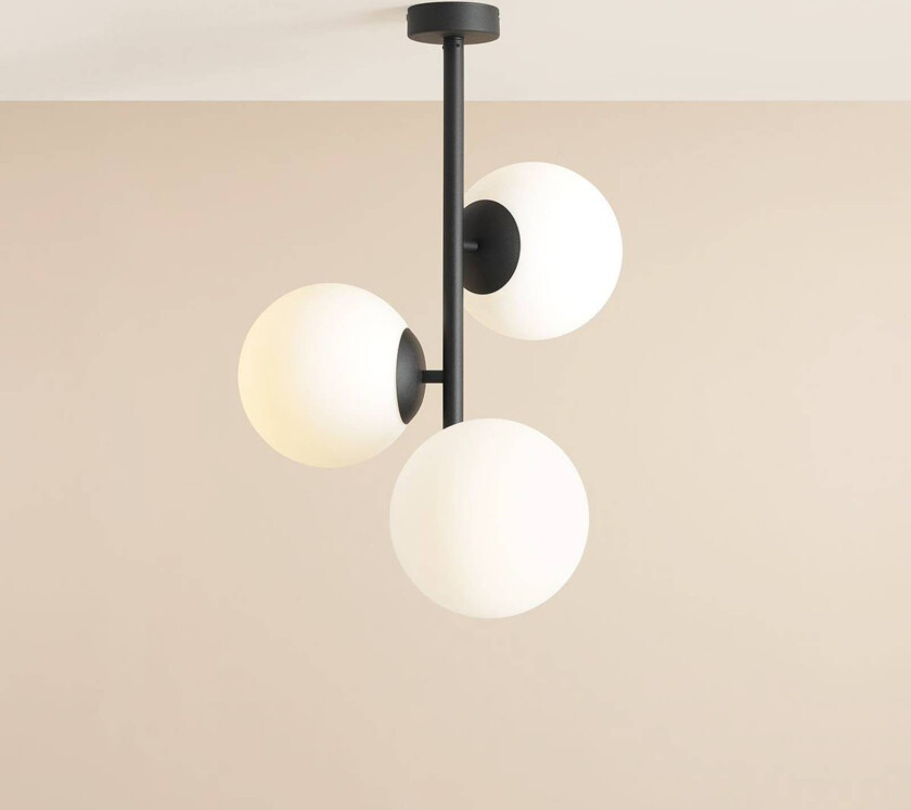 Dione taklampe, opal/svart, 3 lamper