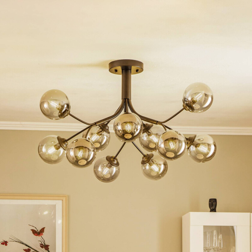 Taklampe AV-4286-12-BSY med røkglasskuler