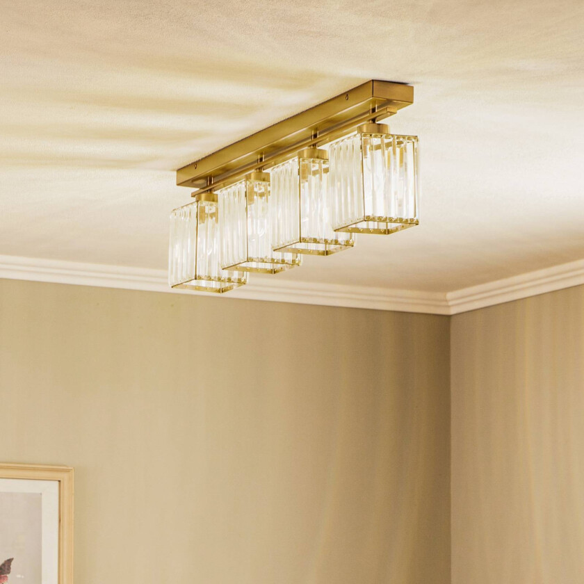 Taklampe AV-1795-4EY 4 lysk, bjelker, antikk gull