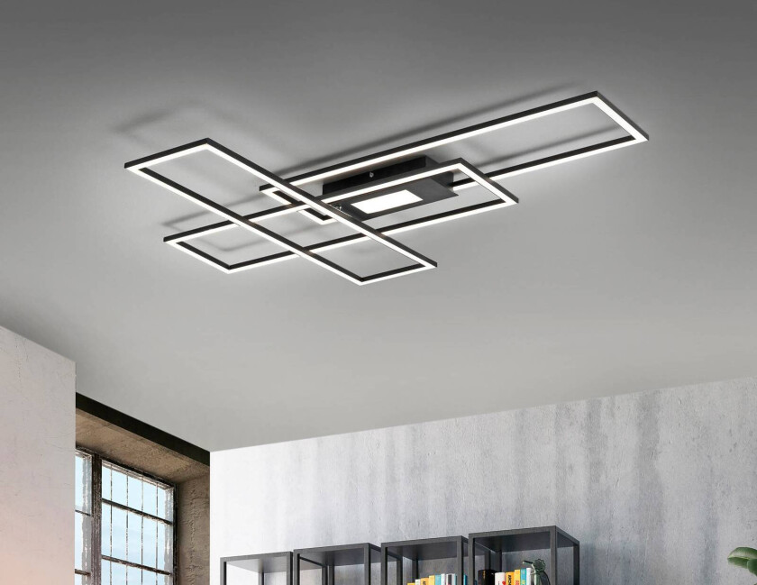 LED-taklampe Asmin, CCT, svart, 98,9x69,4 cm