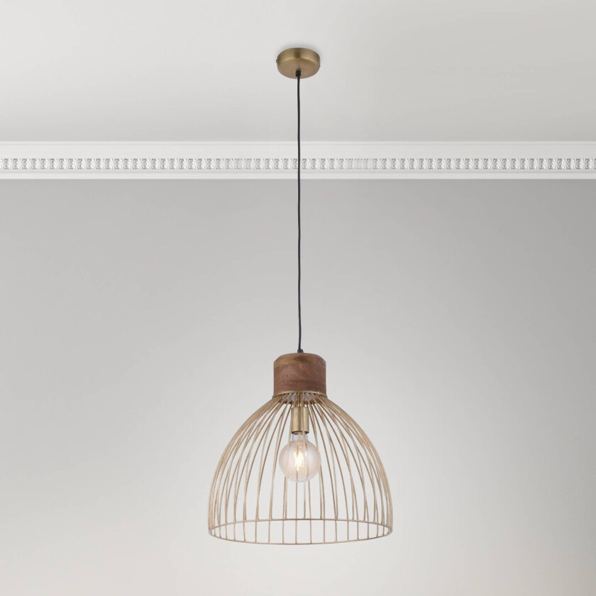 Hengelampe Alami mangotre messing matt 3 lyskilder.