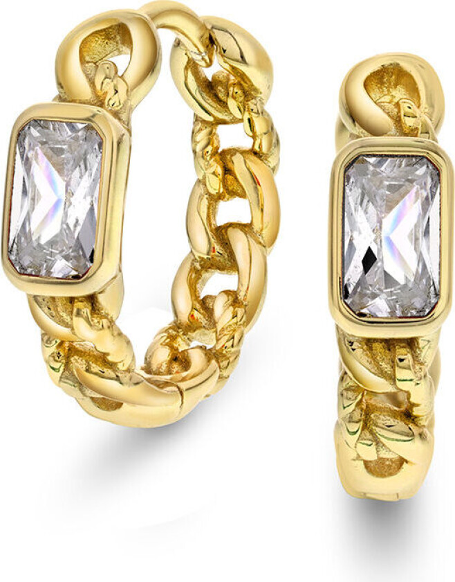 , Øreringer i forgylt 925 sølv med hvit zirkonia