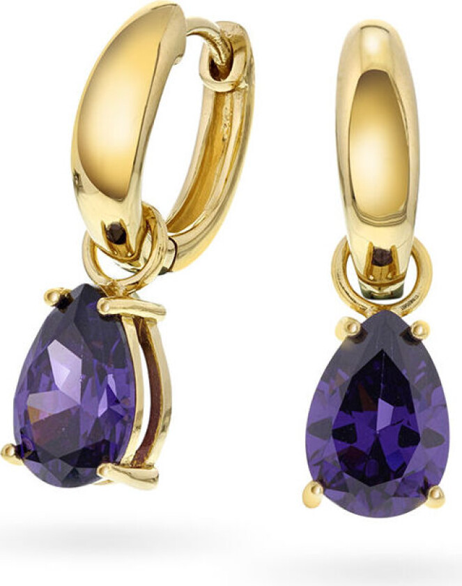 , Øreringer i 925 forgylt sølv med lilla zirkonia