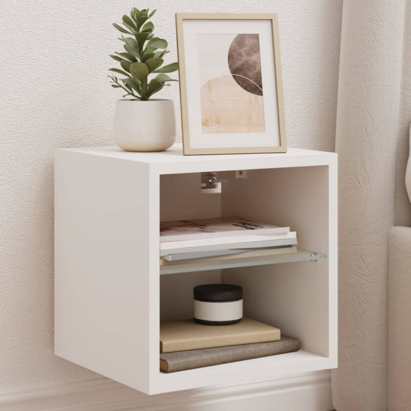Vegghengt TV-benk med LED 2 stk hvit 30x28,5x30 cm