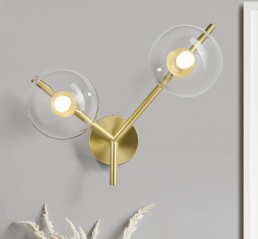 Vegglampe Camely, gull børstet/klar, 2 lyskilder