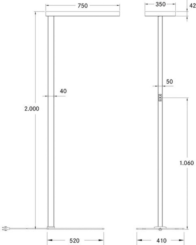 Devan LED-gulvlampe kontor u/d dim 840