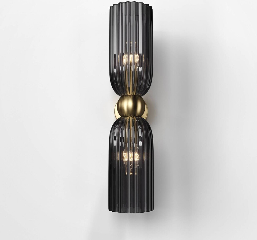 vegglampe Antic, 2 lyskilder, gull/grå, glass