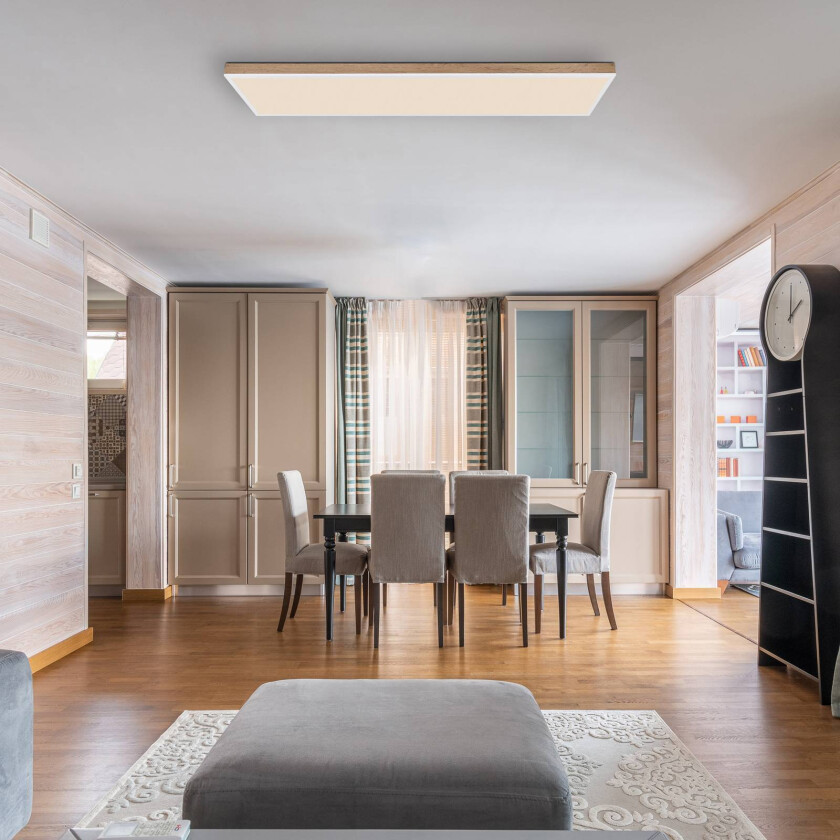 LED-taklampe Doro, lengde 120 cm, mørkt tre, tre, CCT