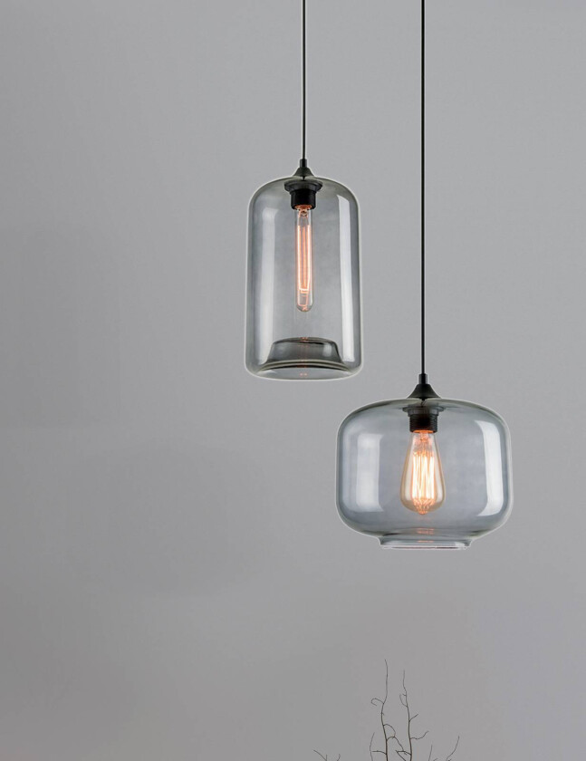 Hengelampe 14101 av glass, røykgrå, Ø 19 cm