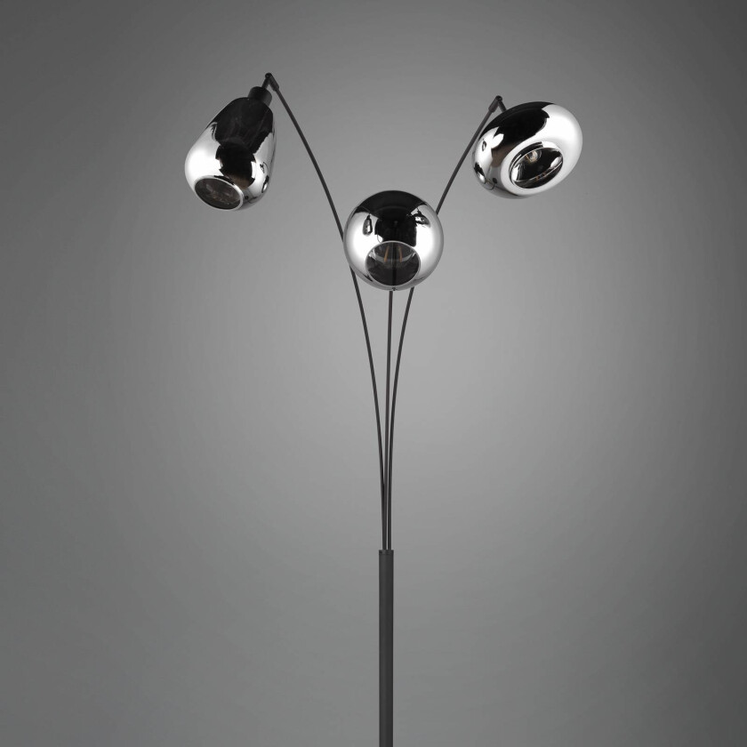 Lumina gulvlampe, 3-lys, svart/krom, glass