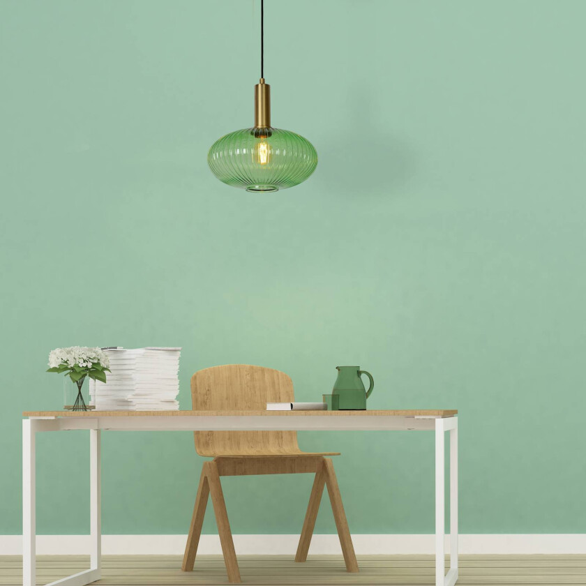 Glass-hengelampe Maloto, Ø 30 cm, grønn