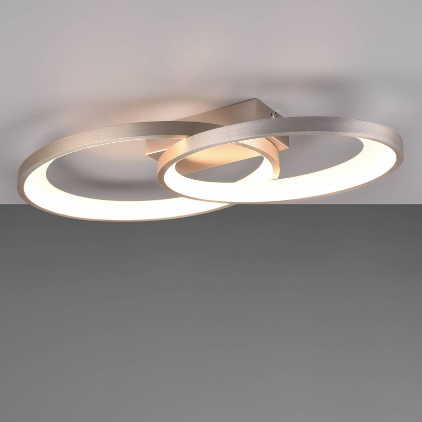 LED-taklampe Malaga med 2 ringer, matt nikkel