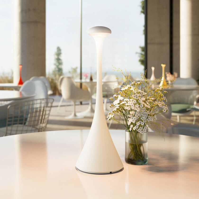 LED-batteribordlampe Nudrop, IP54, snøhvit