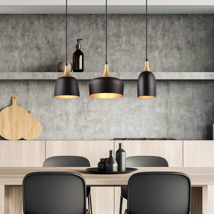 Hengelampe Chiraz, 3 lyskilder, svart/gull