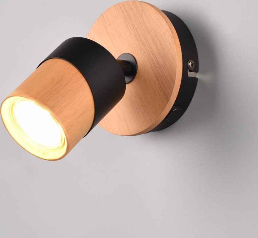 Veggspot Aruni av tre, 1 lyskilde, svart