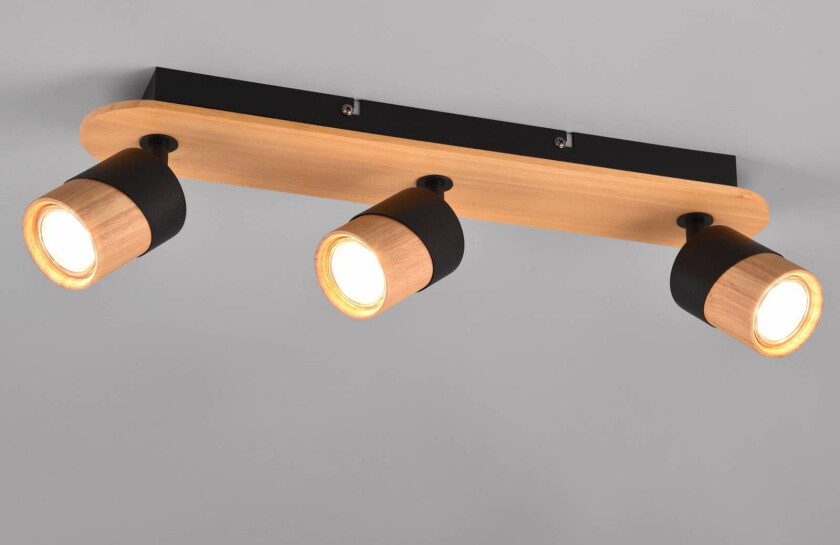 Downlight Aruni av tre, 3 lyskilder svart