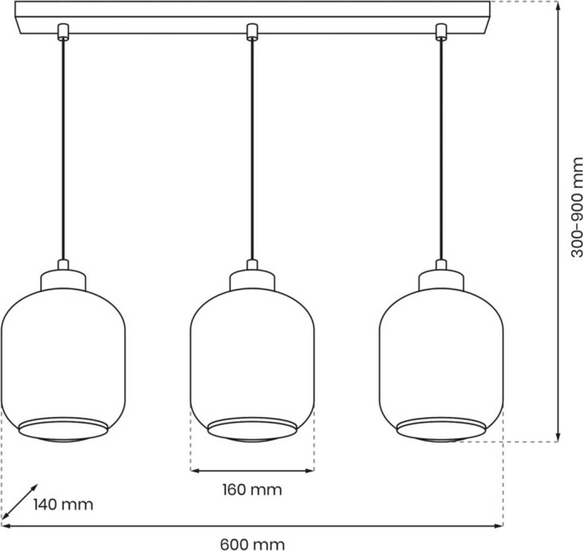 Hengelampe Sombra, rav, 3 lyskilder, avlang